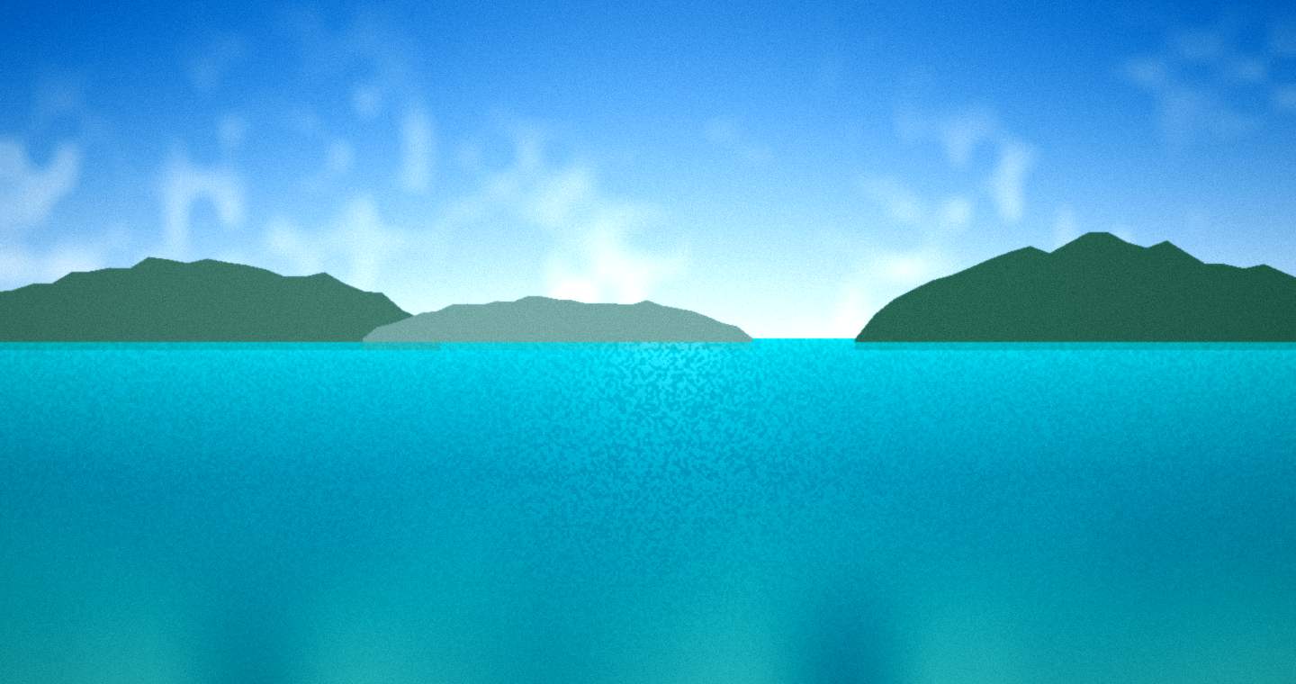 Illustration standing in for Fremantle, Rottnest and Carnac: a group of low islands along the horizon over turquoise water in high midday sun