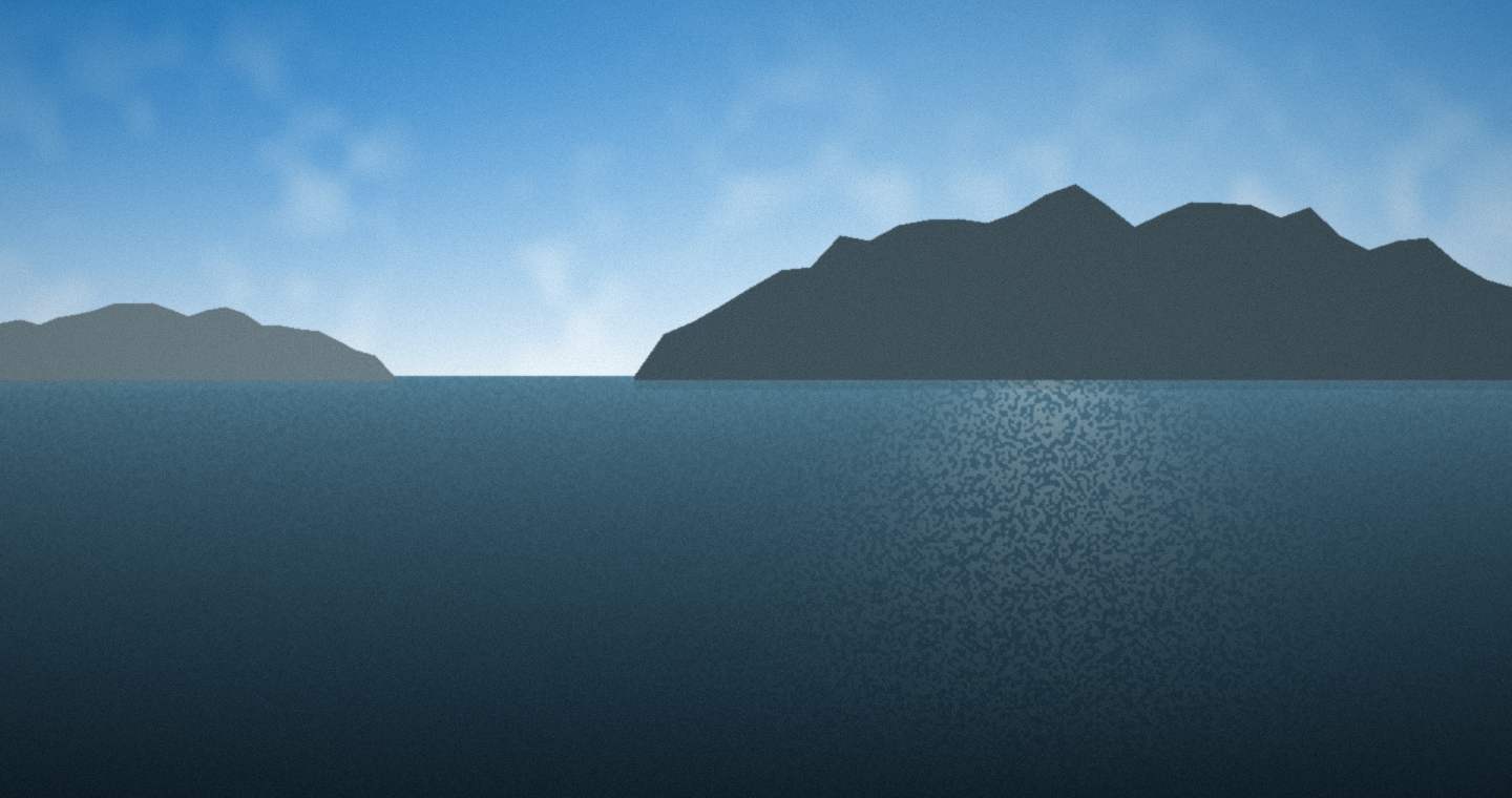 Illustration standing in for Port Davey and Bathurst Harbour: a headland of steep cliffs falling to the water over slate-green water in morning light